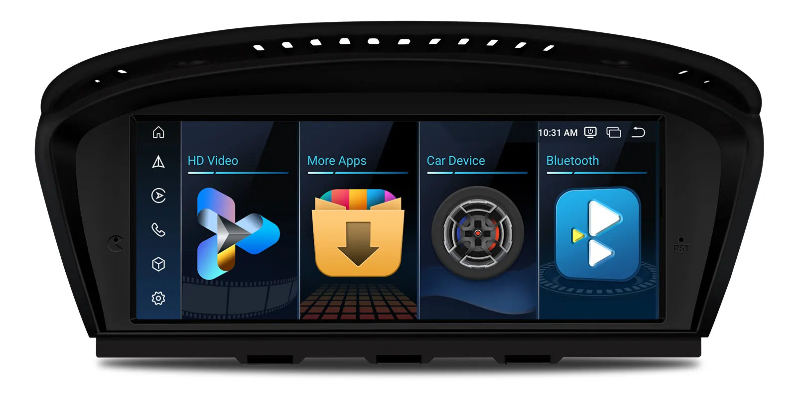 Android apps overview on BMW 3 Series infotainment screen with CarPlay and Android Auto