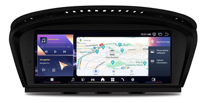 Android navigation and Google Maps interface on BMW 3 Series infotainment display