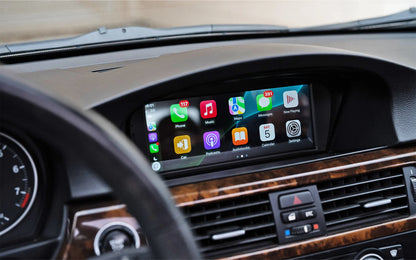 BMW 3 Series E90 E91 E92 E93 Apple CarPlay and Android Auto retrofit on factory screen, OEM-style infotainment upgrade