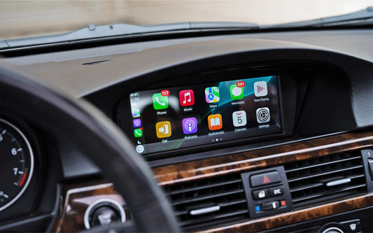 BMW 3 Series E90 E91 E92 E93 Apple CarPlay and Android Auto retrofit on factory screen, OEM-style infotainment upgrade