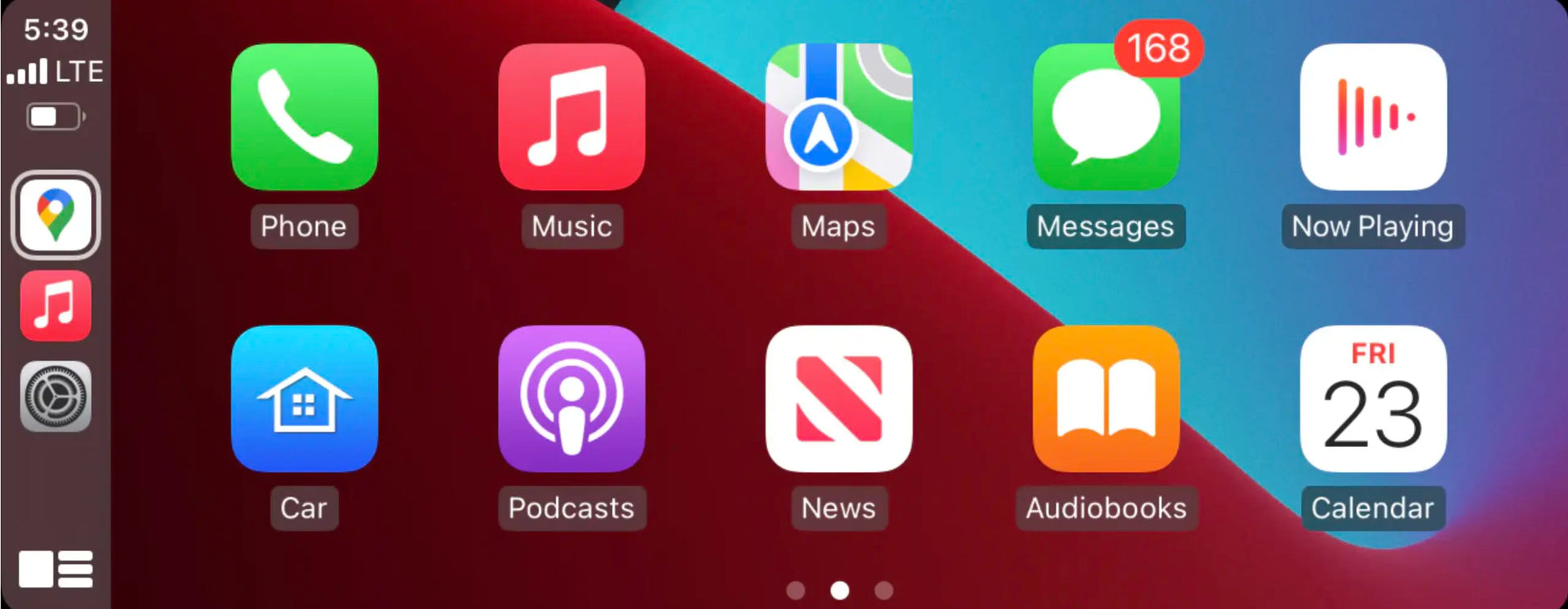 BMW infotainment screen showing Apple CarPlay home screen with Maps, Music, Messages and apps