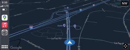 BMW infotainment screen with Apple CarPlay showing Google Maps navigation and live route guidance