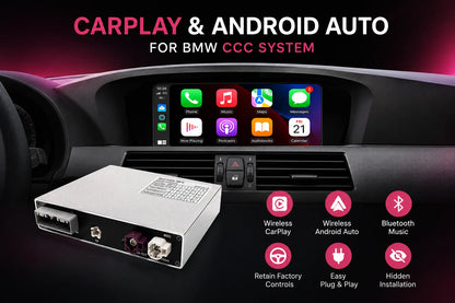 BMW CCC Wireless Apple CarPlay and Android Auto MMI Interface for E60 E61 E90 E91 E92 E93 with Plug and Play Installation, Bluetooth Music Streaming and Original BMW iDrive Control Support