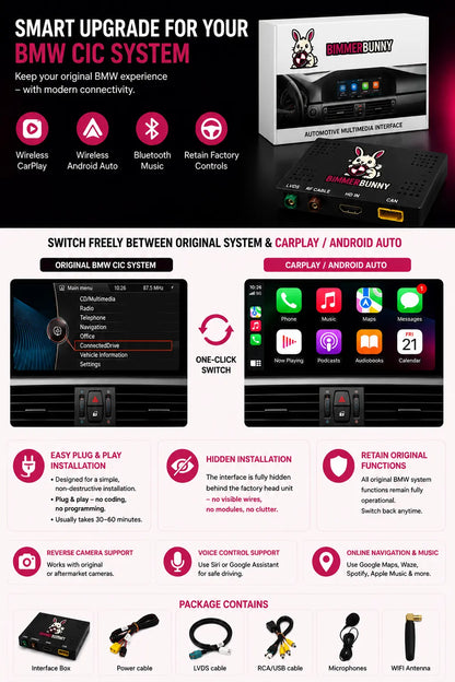 BMW CIC CarPlay and Android Auto Interface Features Overview with OEM Integration, Wireless CarPlay, Android Auto, Voice Control and Plug and Play Installation