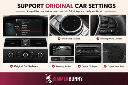 BimmerBunny BMW CIC CarPlay Interface Retains Original iDrive Controls, Steering Wheel Buttons, Parking Sensors, Audio System and Factory Vehicle Functions