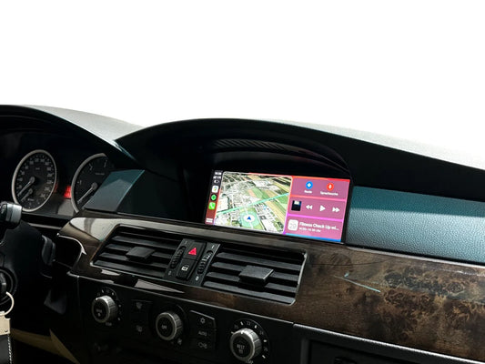 Android Apple CarPlay screen installed in BMW E90/E60 dashboard interior