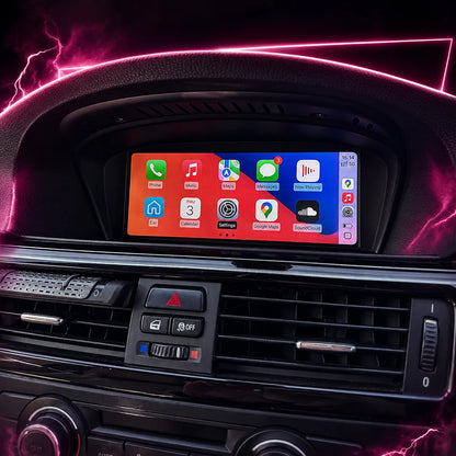 BMW 5 Series and 3 series e90 e92 e93 e91 E60 E61 Apple CarPlay and Android Auto touchscreen upgrade installed in factory dashboard