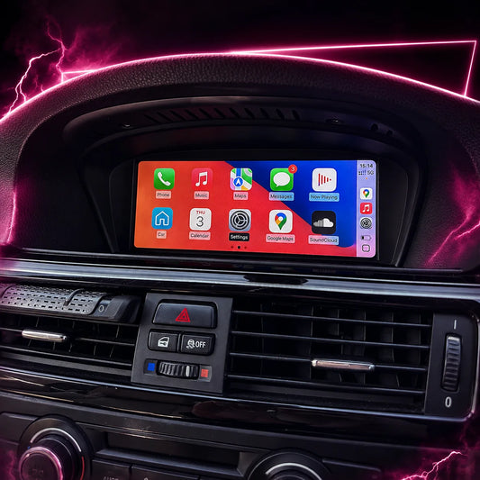 BMW 5 Series and 3 series e90 e92 e93 e91 E60 E61 Apple CarPlay and Android Auto touchscreen upgrade installed in factory dashboard