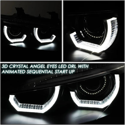 BMW E92 E93 3D crystal angel eye LED DRLs with animated sequential startup light sequence
