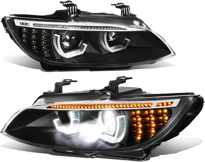 BMW E92 E93 LED headlight upgrade with U-shaped DRLs, startup animation and sequential turn indicator