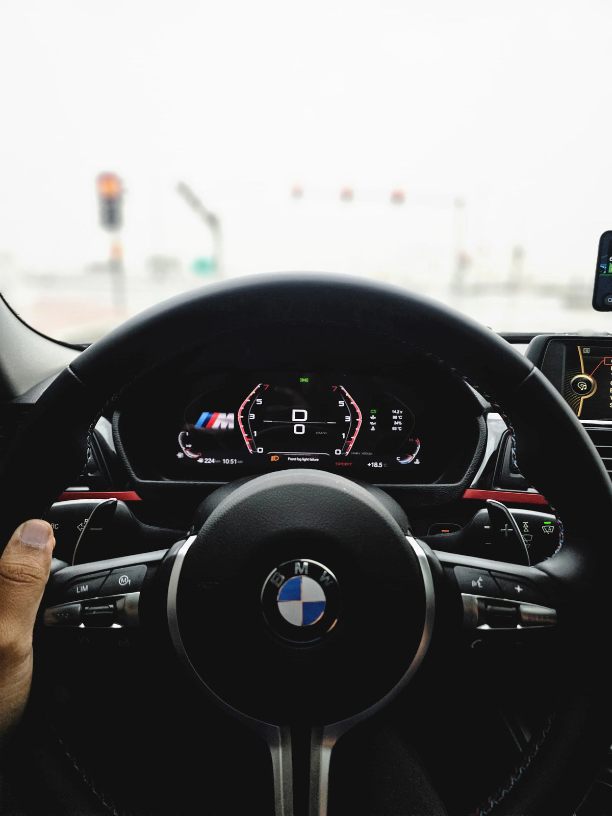 BMW F30 interior after retrofit with a modern digital instrument display and live driving information