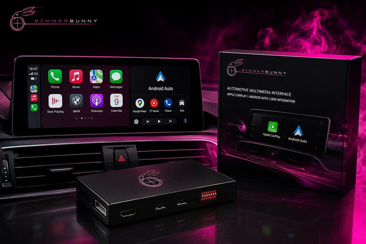 BMW wireless Apple CarPlay and Android Auto MMI interface with original BMW screen and BimmerBunny module